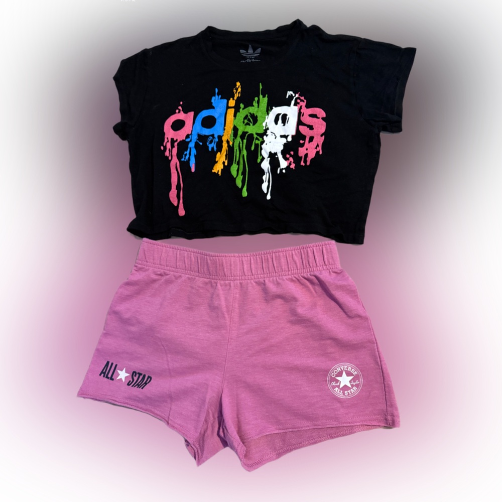 Converse Black and Pink Kids Shirt and Shorts Set (converse & adidas)